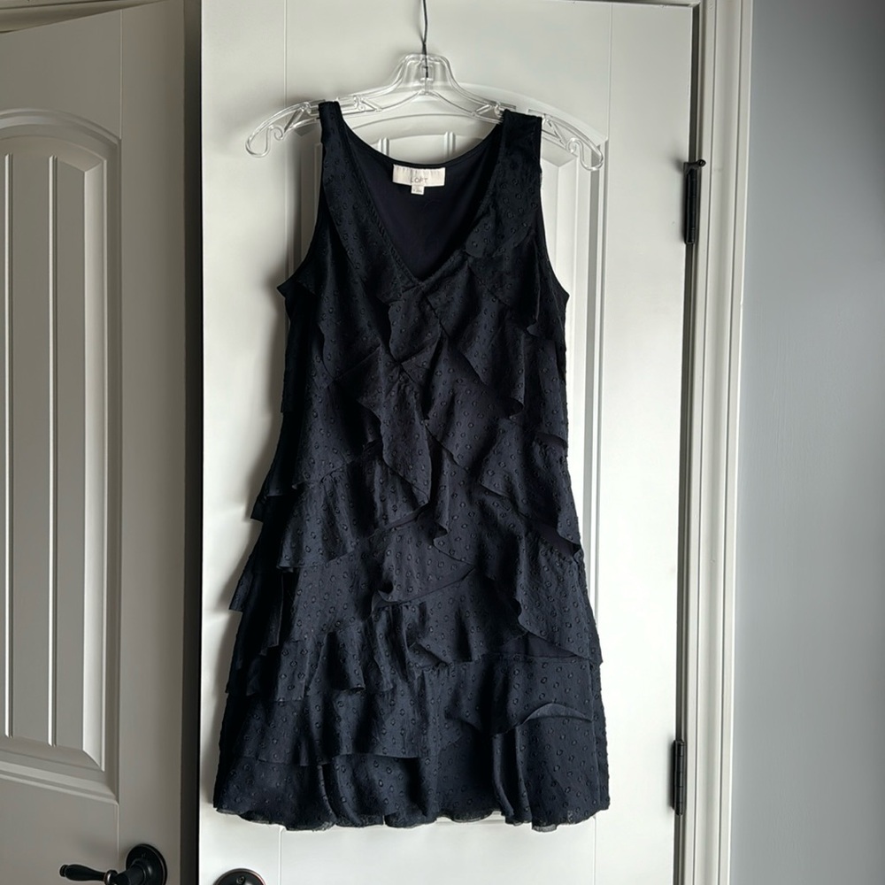 Loft Navy Blue Ruffle Dress